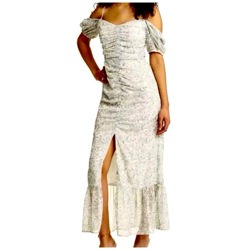 WAYF Floral Tiered Ruched Maxi Dress Boho Romantic Women's Size Large NWT